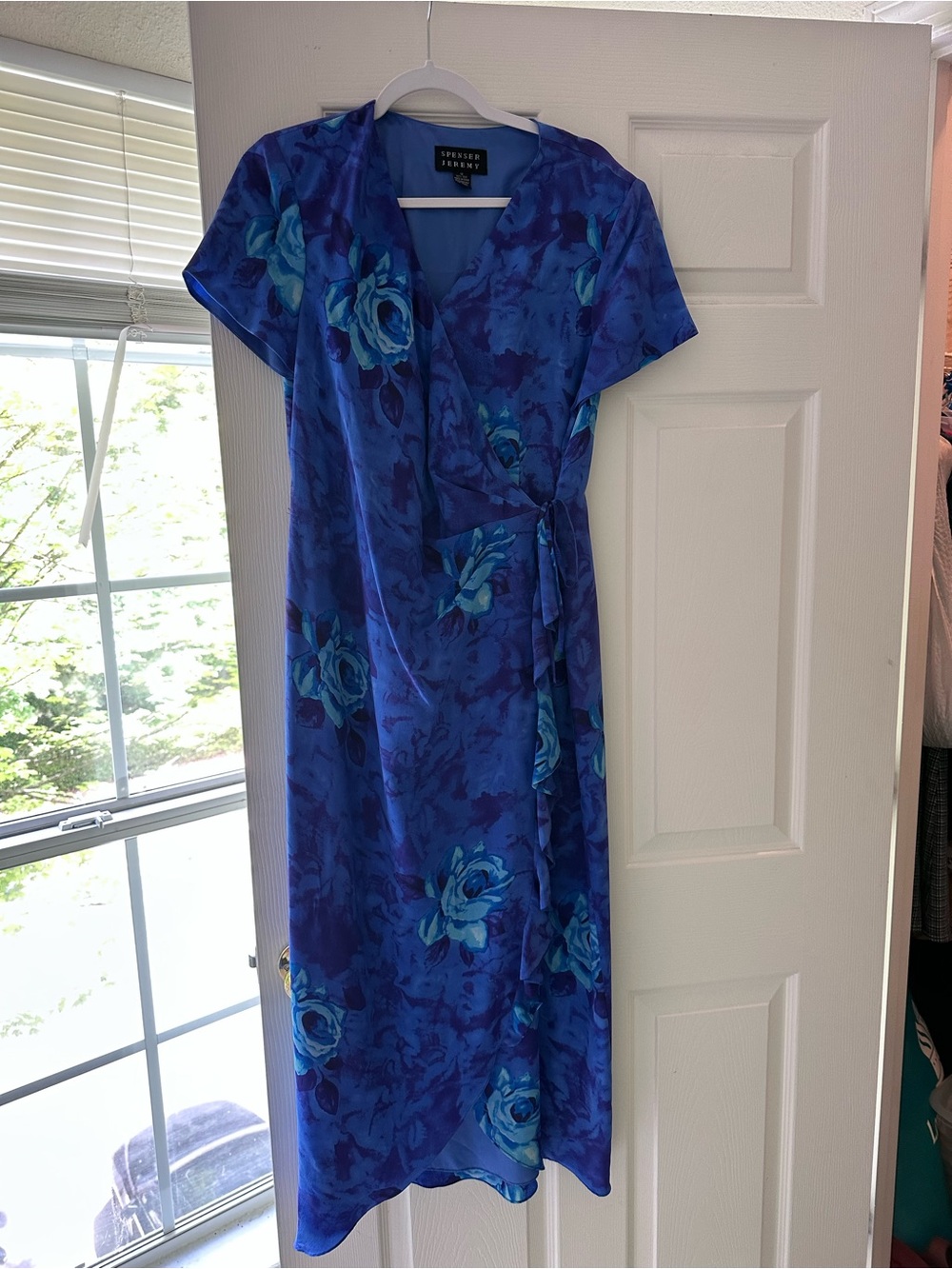 Vintage Spenser Jeremy Blue Floral Wrap Midi Dress